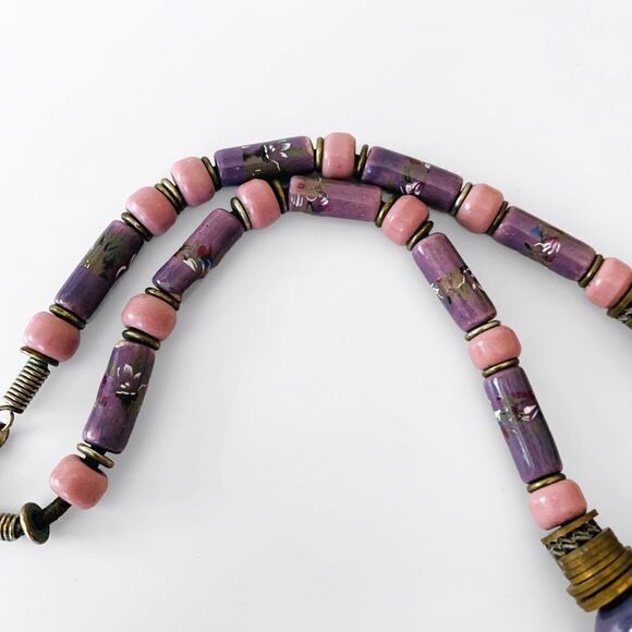 Vintage Floral Ceramic Beaded Necklace - Picture 4 of 4